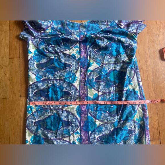 60s Vintage Blue Printed Pull Over Day Dress - Picture 7 of 7